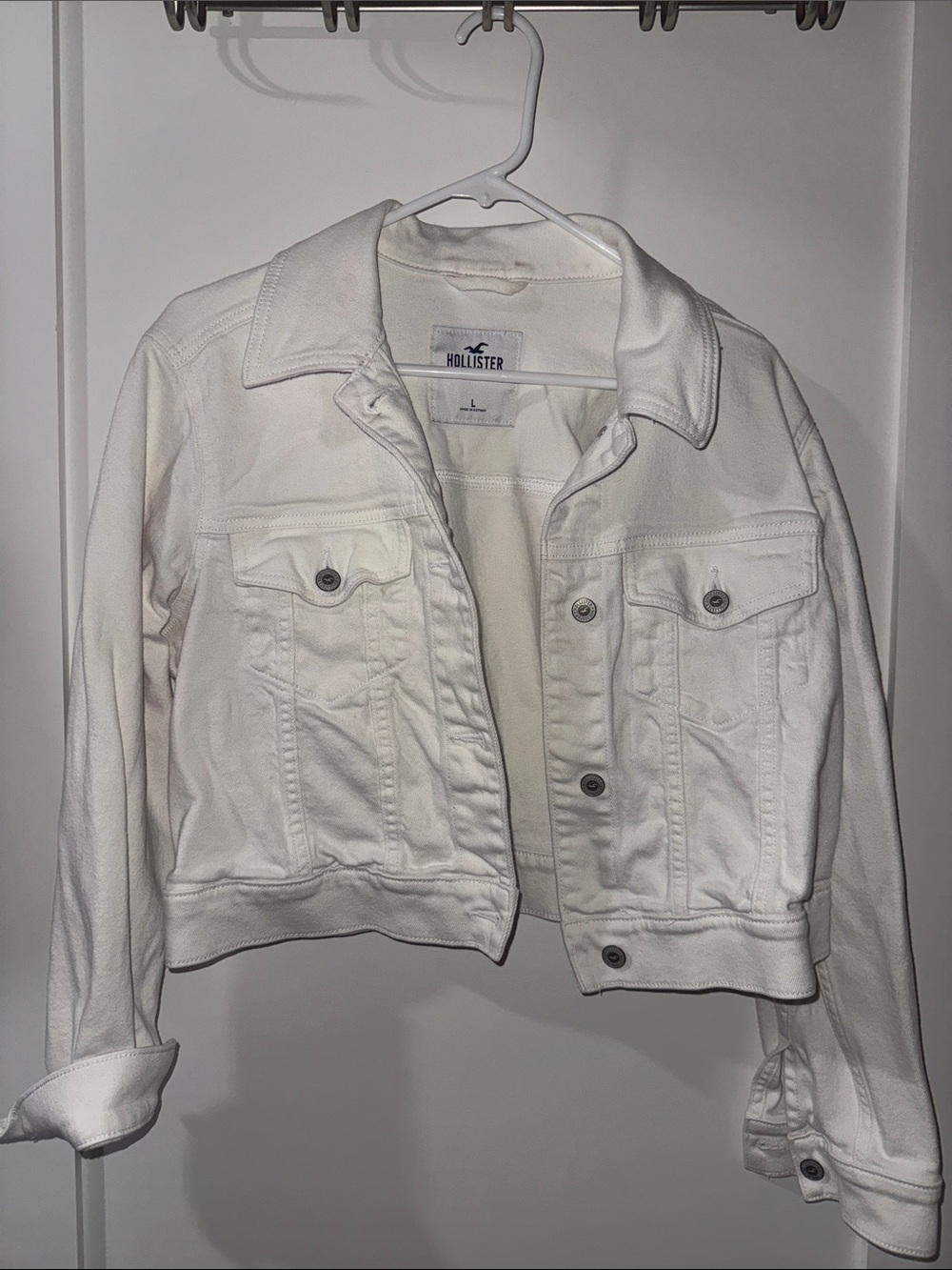 Hollister White Cropped Denim Jacket